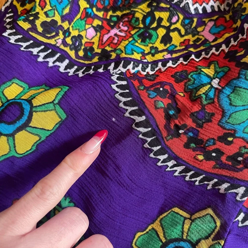 60s Vintage Hostess Set in Purple Paisley w Shirred Waist - Picture 6 of 13